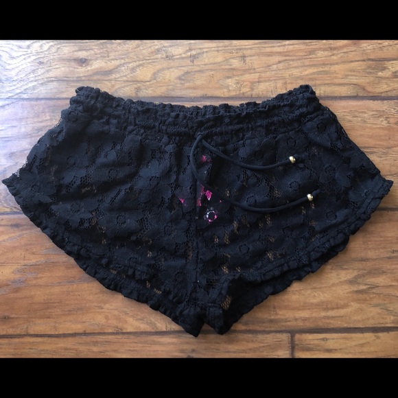 black lace swim shorts